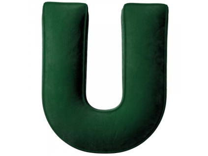 Tmavě zelený sametový polštář písmeno U 40 cm