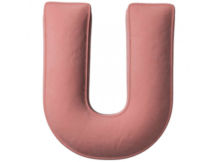 Korálově růžový sametový polštář písmeno U 40 cm
