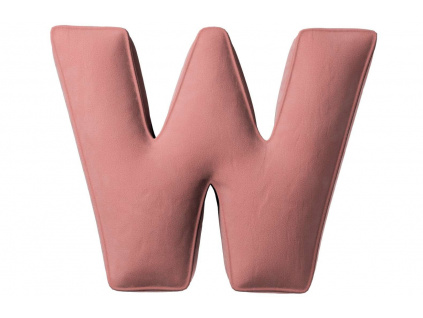 Korálově růžový sametový polštář písmeno W 40 cm