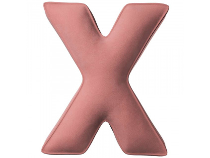 Korálově růžový sametový polštář písmeno X 40 cm