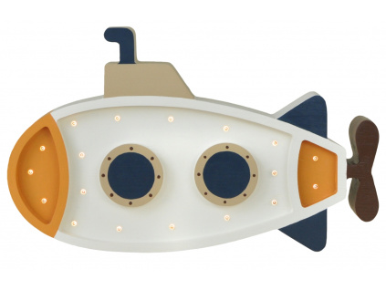 Bílá borovicová dětská LED lampa Ponorka 40 cm