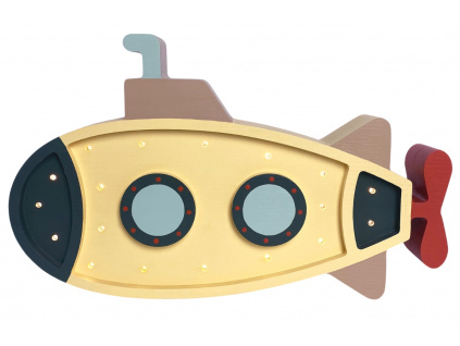 Žlutá borovicová dětská LED lampa Ponorka 40 cm