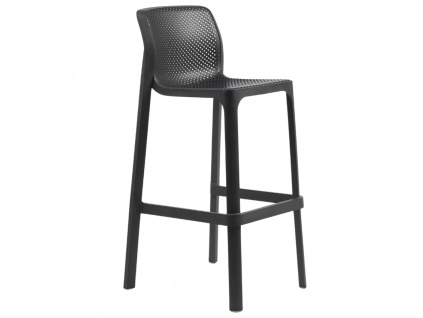 Antracitově šedá plastová zahradní barová židle Net 76 cm