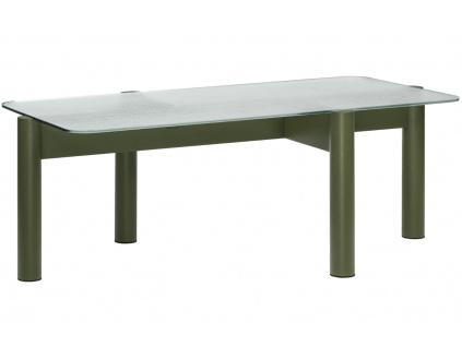 Skleněný konferenční stolek Kob se zelenou podnoží 116 x 61 cm