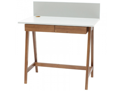 Bílý lakovaný pracovní stůl RAGABA LUKA 85 x 50 cm s dubovou podnoží