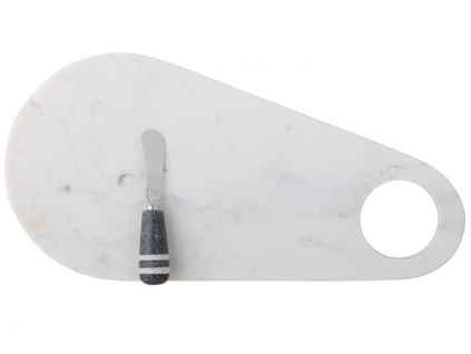 Bílé mramorové servírovací prkénko s nožem Bloomingville Abrielle