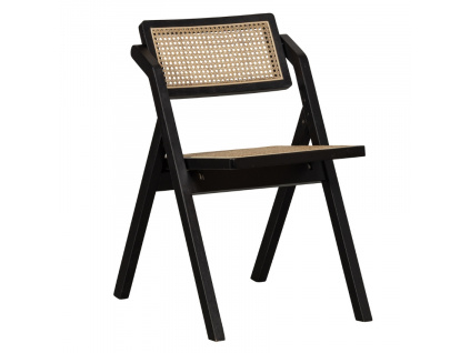 Černá dřevěná zahradní židle Kaden s ratanovým výpletem
