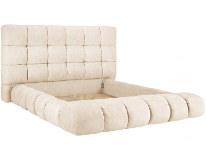 Béžová sametová dvoulůžková postel MICADONI Carter 160 x 200 cm
