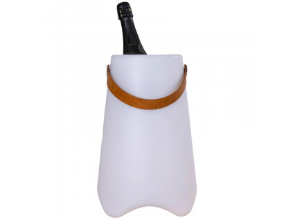 Bílá plastová LED chladící nádoba na víno s popruhem Prinston 37,5 cm