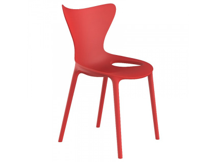 Červená plastová dětská jídelní židle LOVE MINI