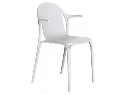 Bílá plastová jídelní židle BROOKLYN s područkami