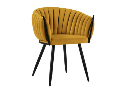 Žlutá sametová jídelní židle MICADONI Levin