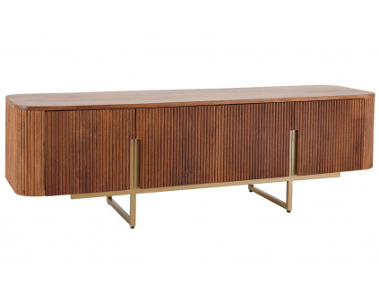 Masivní dřevěný TV stolek Ediso 160 x 42 cm se zlatou podnoží