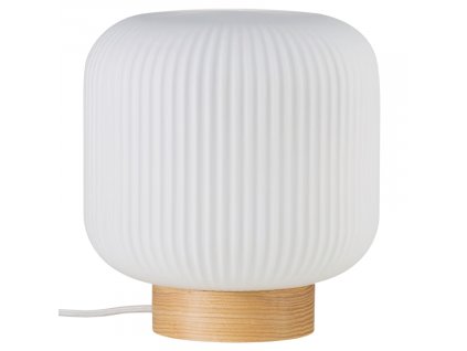 Opálově bílá skleněná stolní lampa Milford s dřevěnou podstavou