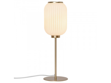 Opálově bílá skleněná stolní lampa Milford s mosaznou podstavou