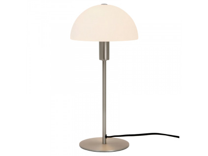 Opálově bílá skleněná stolní lampa Ellen se stříbrnou podstavou
