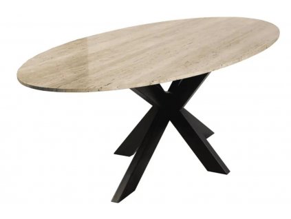 Béžový travertinový oválný jídelní stůl Richmond Avalon 230 x 115 cm