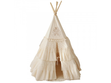 Béžový bavlněný teepee stan s podložkou Boho 170 x 130 cm