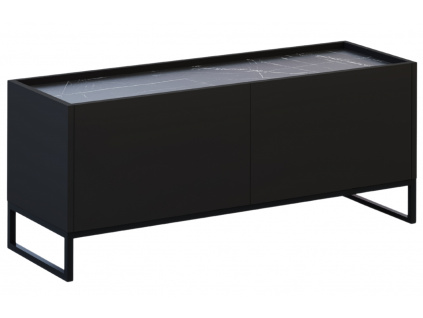 Černý lakovaný TV stolek Windsor & Co Helene 120 x 40 cm s mramorovým dekorem