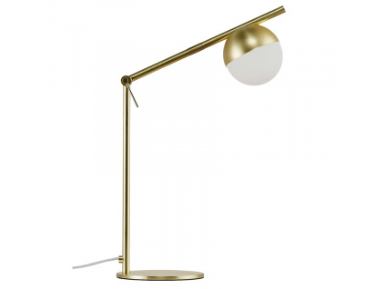 Opálově bílá skleněná stolní lampa Contina s mosaznou podstavou