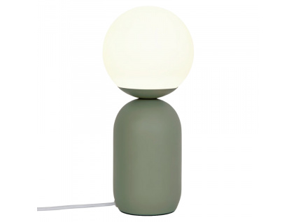 Opálově bílá skleněná stolní lampa Notti se zelenou podstavou