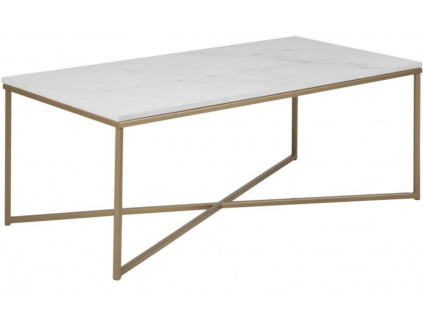 Bílý mramorový konferenční stolek Venice 120 cm se zlatou podnoží