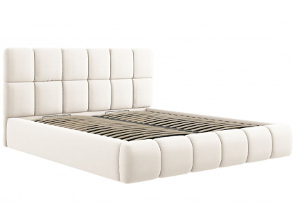 Béžová sametová dvoulůžková postel MICADONI Bellis 200 x 200 cm