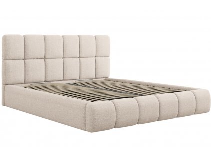 Béžová čalouněná dvoulůžková postel MICADONI Bellis 200 x 200 cm