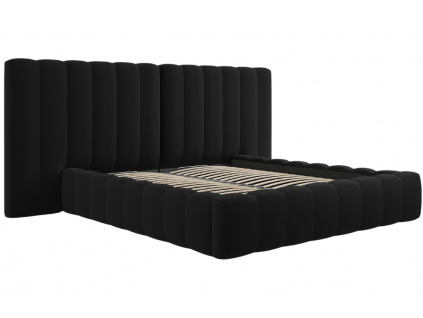 Černá sametová dvoulůžková postel MICADONI Kelp 160 x 200 cm