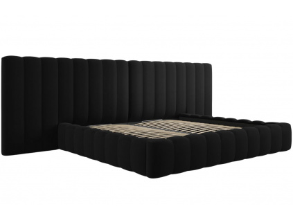 Černá sametová dvoulůžková postel MICADONI Kelp 200 x 200 cm