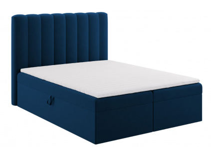 Královsky modrá sametová dvoulůžková postel boxspring MICADONI Kelp 160 x 200 cm