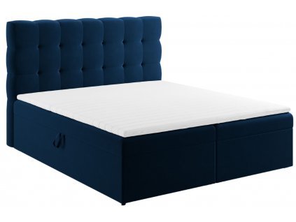 Královsky modrá sametová dvoulůžková postel boxspring MICADONI Mamaia 160 x 200 cm