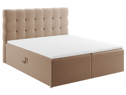 Béžová sametová dvoulůžková postel boxspring MICADONI Mamaia 180 x 200 cm