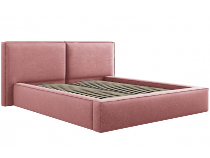 Růžová čalouněná dvoulůžková postel MICADONI Jodie 200 x 200 cm