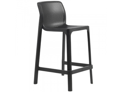 Antracitově šedá plastová zahradní barová židle Net 65 cm