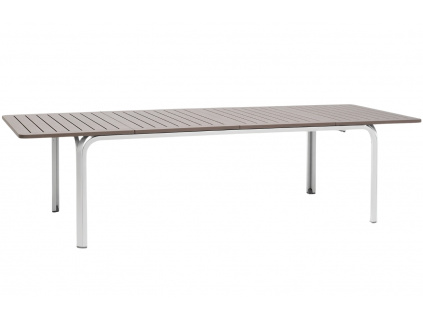 Hnědo-bílý plastový rozkládací zahradní stůl Alloro 210/280 x 100 cm