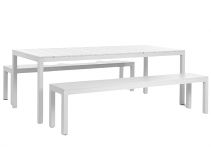 Bílý hliníkový zahradní set stolu a lavic Rio