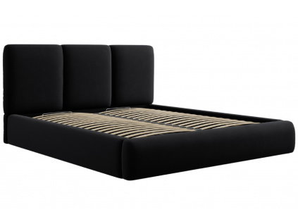 Černá sametová dvoulůžková postel Windsor & Co Horizon 160 x 200 cm s úložným prostorem