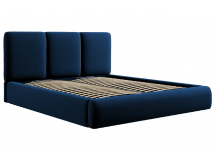 Královsky modrá sametová dvoulůžková postel Windsor & Co Horizon 180 x 200 cm s úložným prostorem