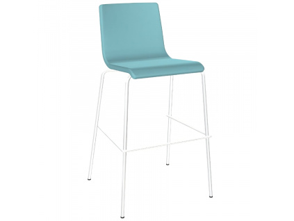 Světle modrá čalouněná barová židle MOON 77 cm