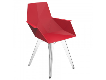 Červená plastová jídelní židle FAZ s područkami