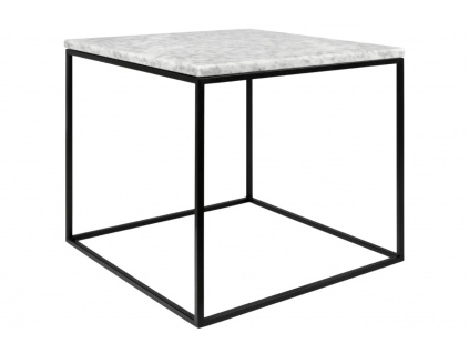 Bílý mramorový odkládací stolek TEMAHOME Gleam 50 x 50 cm s černou podnoží