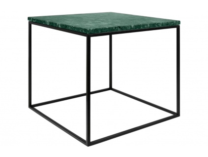 Zelený mramorový odkládací stolek TEMAHOME Gleam 50 x 50 cm s černou podnoží