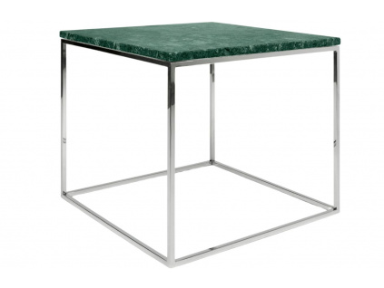 Zelený mramorový odkládací stolek TEMAHOME Gleam 50 x 50 cm s chromovanou podnoží