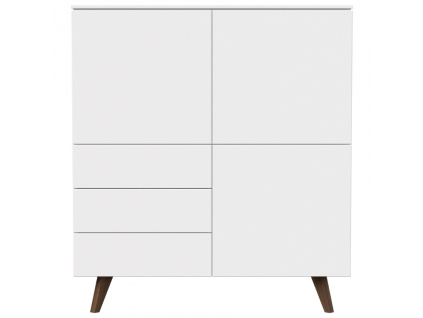 Bílá lakovaná komoda Tenzo Plain 120 x 45 cm s dřevěnou podnoží