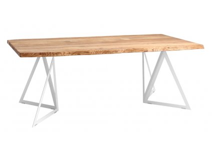 Přírodní masivní jídelní stůl Geometric 240x100 cm s bílou podnoží