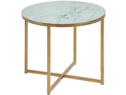 Bílý mramorový konferenční stolek Venice 50 cm se zlatou podnoží