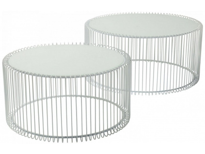 Set dvou bílých kovových konferenčních stolků Wire 69,5/60 cm