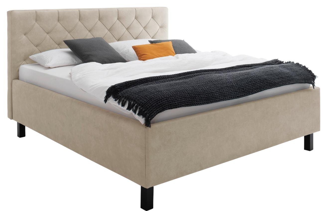 Béžová koženková dvoulůžková postel Meise Möbel San Remo 180 x 200 cm s úložným prostorem