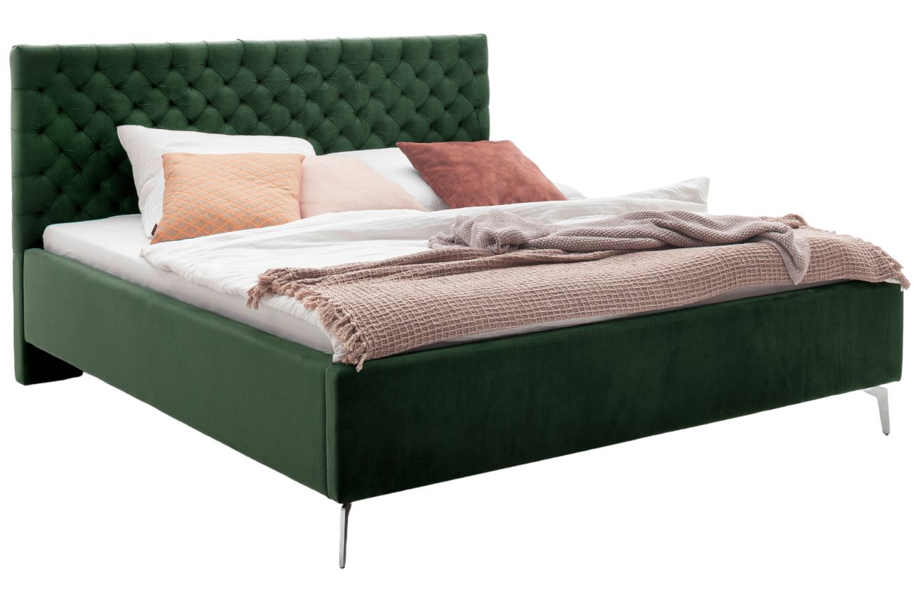 Tmavě zelená sametová dvoulůžková postel Meise Möbel La Maison 160 x 200 cm s chromovanou podnoží